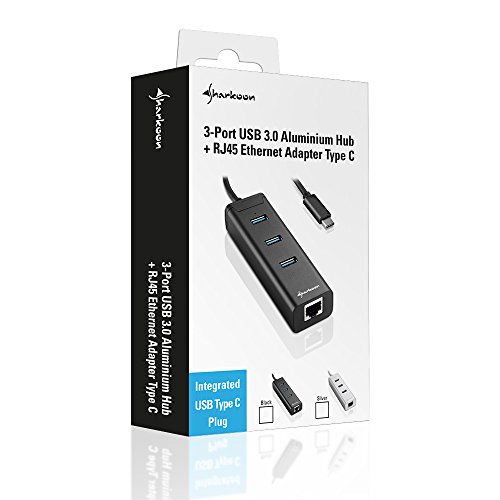 Sharkoon 3-Port Aluminium Hub (mit RJ45 Ethernet Adapter, USB 3.0, Type C) silber - 2