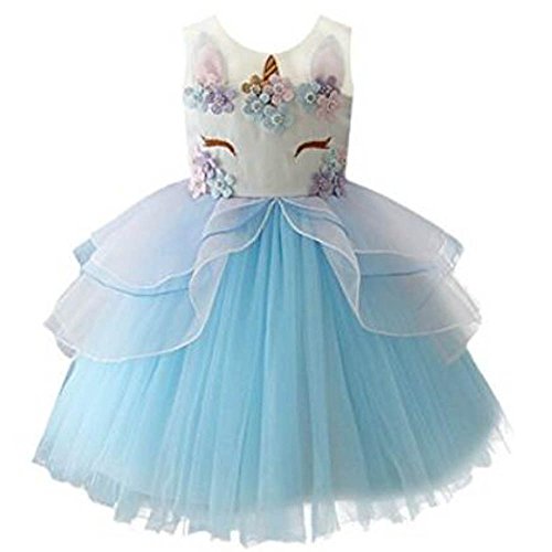 Girls Princess Unicorn Costume Tulle Tutu Dress Summer Sleeveless Costume Birthday Party Fancy up Dress