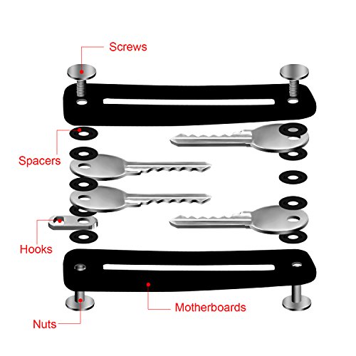 Schlüssel Organizer, Aodoor Aluminium Schlüsselhalter mit Autoschlüsselschlaufe, Schlüsselanhänger Schlüsselmäppchen für bis zu 10 Schlüssel (Schwarz) - 3