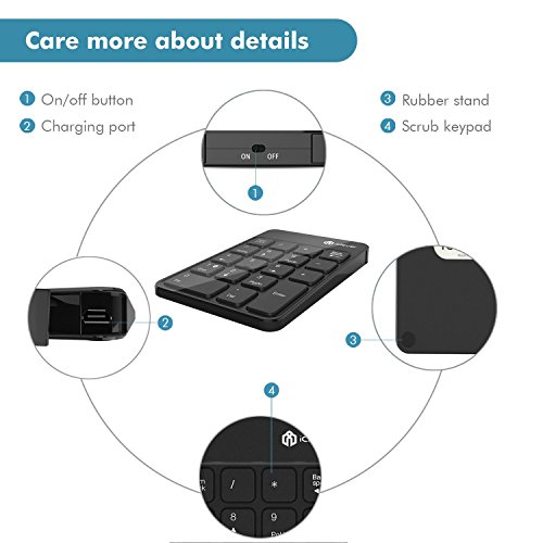 Teclado numérico, iClever - 2,4 G inalámbrico Teclado numérico para portátiles, PC, Macbook, Ultra Delgado Teclado numérico con batería de Ion de Litio Construido en, Negro