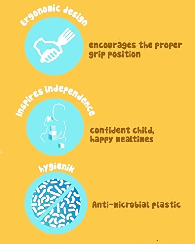 Baby & Kinder Besteckset, Mini Gabel und Löffel-Set, – Einzigartiges Trainingsbesteck. Löffel & Gabel im Smart-Design, das nachweislich beim Übergang vom Essen mit Händen zur Nutzung von Besteck hilft. „me-feed-me“ Baby Besteck von Salmon Luke - 7