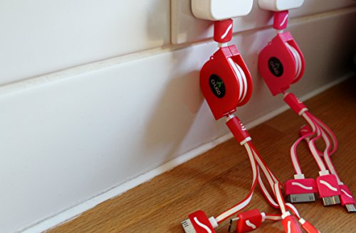 Multi Ladekabel Premium ausziehbar leicht kämmbar sind 4 in 1 chjgd Universal USB-Ladegerät Kabel Adapter eingangsanschluss kompatibel mit Apple und Android Geräte Jahr Garantie (rot) - 5