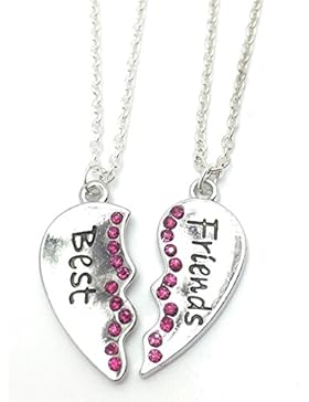 Kette, Motiv: Best Friends (Beste Freunde), 2Stück, Herz-Anhänger, Halskette mit Strass, Freundschaft, Halskette