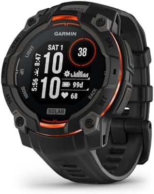 Garmin Instinct 3, Smartwatch, 45mm, Display SOLAR, Lunetta in alluminio, GPS Multi-band, 10ATM, Torcia LED, 90+ App per lo Sport, Pay, Connect IQ, Autonomia 28 giorni (Black Bezel)