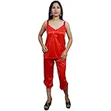 Indiatrendzs Women Sexy Nighty Red 4pc Set Nightwear Nightwear Robe, Top & Capri