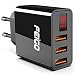 Produktbild FEIGO Quick Charger USB Ladegerät mit LED Digitaler Anzeige 3 Port Ladeadapter 5V 2.4A Reiseladegerät Wandladegerät Stecker für iPhone X/8/8 Plus, Samsung Galaxy S9/S9 Plus/S8, iPad, HTC (Schwarz)