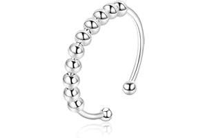 PSOWQ Anello Donna Argento 925, Anello Antistress con Perline, regolabile, anti-stress, anello da donna, anello di ansia, anello di stress, gioiello da donna