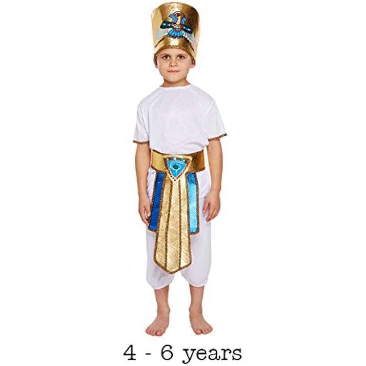 Smiffys Ägyptisches Pharao-Kostüm Für Jungen – Robe, Gürtel, Kopfschmuck & Fußspangen, Größe M/L Für Kinder