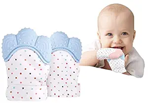 ANKIMA Baby Silicon Teething Mitten Teether/Glove Pacifier/BPA-Free Hand Glove for Easy Teething 0-6 Month Boy/Girl - Set of 2 (Multicolour) (Blue)