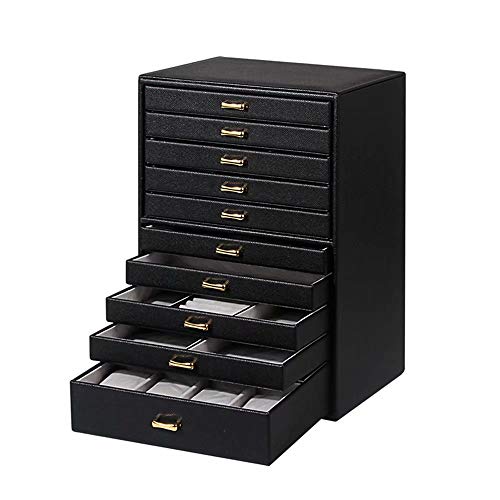 Extra Large Jewellery Box 10 Layer Storage Case Organizer with Drawer White Faux Leather