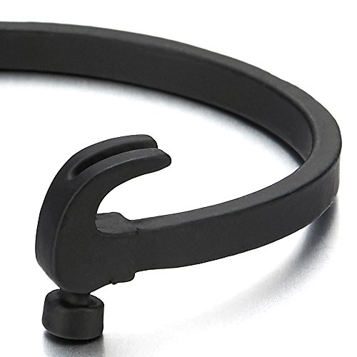 Retro-Stil-Herren-Jungen-Matt-Schwarz-Hammer-Armband-Offenes-Manschette-Armreif
