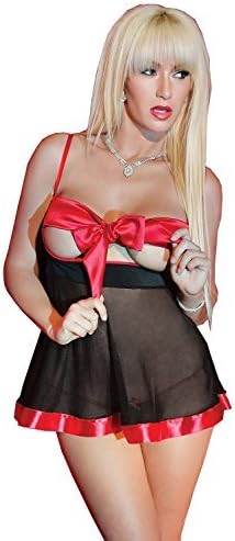 Sexy Black Babydoll Cupless Peekaboo Red Satin Tie Up Bust Wrapped Up Christmas Valentines Plus 8 10 12 14 16 18 (Plus Size)