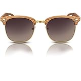 Browline Sonnenbrille im trendigen Retro Vintage Holz-Design für Herren Damen Unisex mit markantem Halbrahmen (Braun-Braun)