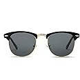 Awestuffs Semi-Rimless Clubmaster Sunglasses for Women and Men (Black)