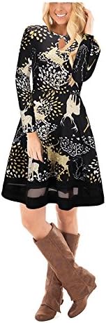 hqclothingbox Women Christmas Swing Dress Girls Gift Candy Ladies Snowman Smock Reindeer Mini Dresses