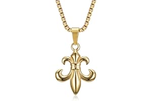 BOBIJOO JEWELRY - Discret Pendentif Doré Fleur de LYS Patriote templier Chevalier Acier Or Chaîne