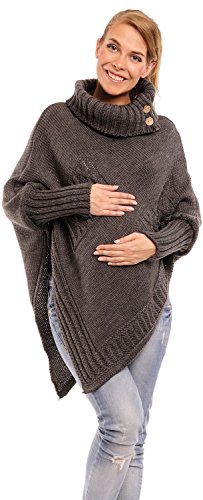 Happy Mama Women's Maternity Cable Chunky Knit Poncho Sweater Jumper Wrap 312p (Graphite, ONE SIZE UK 8/10/12, )