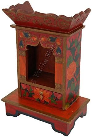 ETNIKA SLOG altarino Nepalese Hand Painted Wood, with Stand – cornicione and Drawer – Buddhist Art – Dimension 25 x 35 x 15 cm mo-alt03