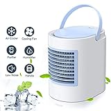 Climatiseur Portable, Refroidisseur d'air 4 en 1 Ventilateur de Climatisation Silencieux Mobile Mini Personnel Air Refroidisseur Humidificateur 3 Vitesses (Bleu)