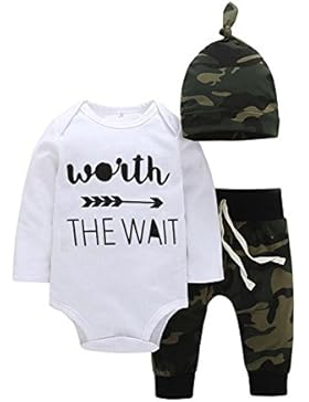 Baby Boys Brief drucken Outfits Set, Qlan Boys Buchstaben Pfeil gedruckt Romper Camouflage Hose Hut Outfits