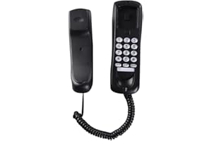 HNW Corded Landline Telephone, Wall Mountable or Desk House Phones, Home Phone Last Number Redial, Pause and Flash, Corded Telephone for Office Hotel Bathroom, UK Version-Black