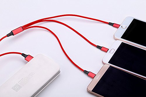 3-in-1 USB Typ-C Ladekabel-Lebenslange Garantie-TUOYA Multi 3-in-1 Lightning & Micro USB Nylon Geflochtenes 2A Ladekabel mit 8 Pin Ligtning / Typ C / Micro USB Stecker für iPhone iPad, Type C und Android Smartphones (2xRot) - 5