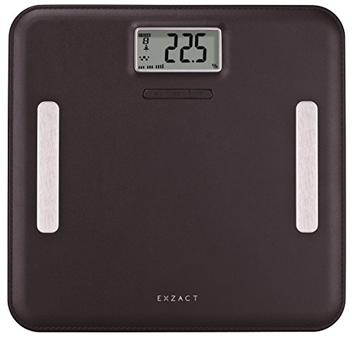 EXZACT Elite Cuero-Mirada Plataforma/ Analizador Corporal / Báscula Personal Electronica / Báscula de Baño Digital - Grasa Corporal / Hidratación / Músculos Corporal/ Hueso - Capacidad Extra Grande: 180 kg / 400 lb (Negro)