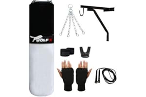 WOLF IMPEX 4ft,5ft,6ft Punch Bag Boxing/MMA/kick/Heavy Filled (8 Pcs Set White & Black)