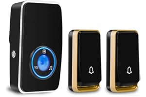 『No Battery Required』Wireless Doorbell Waterproof, AURTEC Door Chime Kit with 1 Plug-in LED Flash Receivers & 2 Press Self-Powered Transmitter, 51 Chimes, 4 Volume Levels, No Battery Required, Black