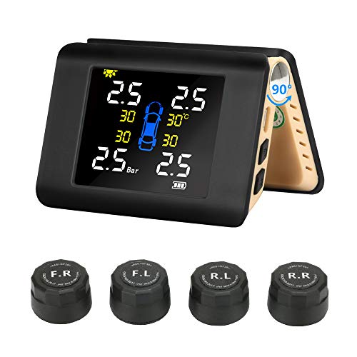 Jansite TPMS Sistema di monitoraggio della Pressione dei Pneumatici a energia Solare con 4 sensori Esterni Display LCD in Tempo Reale Universale 22-87 Psi