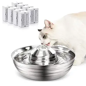 OPOLEMIN Cat Water Fountain Stainless Steel, Pet Drinking Fountain for Cats, Small Dogs, 67oz / 2L Ultra-Quiet Automatic Cat Drinking Fountains with 8 Replacement Filters