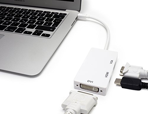 MyGadget 3 in 1 Adapter Mini Display Port (DP) auf HDMI VGA DVI Konverter Kabel für Apple Macbook Air, Pro, Mini, iMac, Mac mini, Microsoft Surface Pro, Lenovo Thinkpad X1 in Weiß - 2