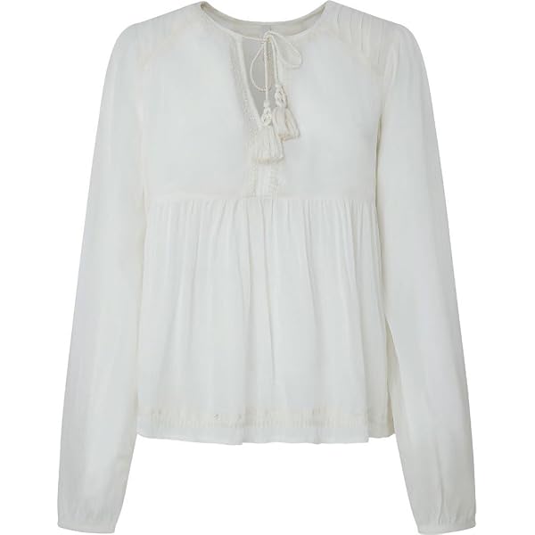 Pepe Jeans Damen Bianca Shirt – Baumwolle, Dobbie-Stoff, Mit Volumenärmeln