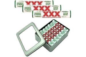 TINTASTIC XXX Extra Strong Peppermint Mints x 14 Rolls and Silver Refillable Window Lid Tin