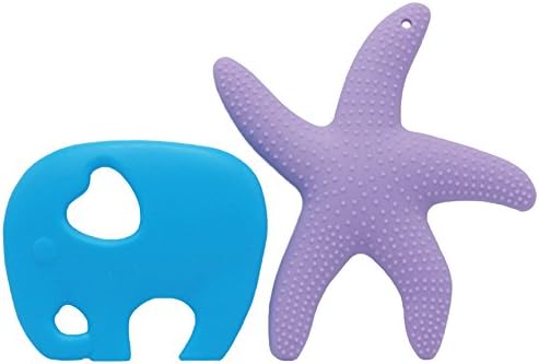 AILAMS Baby Teething Toy,BPA-Free FDA Approved Food Grade Silicone,Toddlers Teether Ring (Blue Elephant and Purple Starfish)