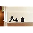 uksellingsuppliers Cartoon Decal Mouse Hole Wall Sticker Gus and Jaq the Cinderella Mice with Glass Slipper Skirting Board Wall Art Sticker Vinyl Decal 19cm x 6cm. Black Gloss
