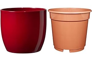 MEPLA SK Soendgen Basel Lot de pots en céramique Bordeaux brillant Diamètre 19 cm + pot de culture Ø 18 cm Ambiance d'intérieur de qualité supérieure