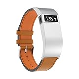 IGEMY Ersatzarmband für Fitbit Charge HR, Lederarmband mit Etui (Silber)