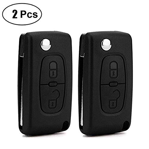 DaoRier 2 botones Carcasa para llave plegables llaves en blanco auto Mandos a distancia inalámbrico llave para Peugeot 107 206 207 307 308 407 Citroen C2 C3 C4 C5 C6 1 pieza