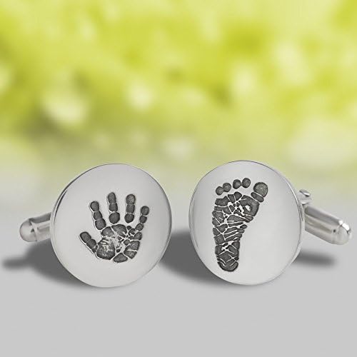 Personalised Round Silver Cufflink Jewellery with Yours or Your Own Child's Hand Print and Foot Print Impressions