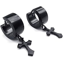 2 Orecchini A Croce In Acciaio Inossidabile | Nero - Per Uomo E Donna