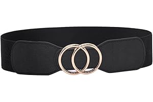 Weenkeey Cintura elastica a vita larga da donna, elastica e retrò, cintura di moda con fibbia a doppio anello per abiti e cappotti - nero