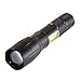 Produktbild LED Taschenlampe, HUIHUI XM-L T6 + COB LED Taktische Taschenlampe Outdoor Handlampe Wasserfest LED Taschenlampen Mit einstellbarem Fokus inklusive, hoch> Mitte> sos, 5000 Lumen aufladbar (Schwarz)