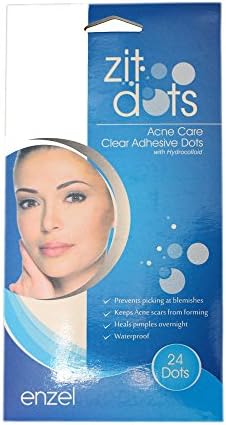 ZitDots Acne Clearing Patches with 6 Active Ingredients, Designed to Help Unclog Pores, Absorb Pus, Kill Bacteria &amp; Reduce Swelling, Drug Free, Waterproof, 24 Pack, Clear &amp; Transparent by Enzel