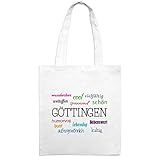 Jutebeutel mit Stadtnamen Göttingen - Motiv Positive Eigenschaften - Farbe weiß - Stoffbeutel, Jutesack, Hipster, Beutel