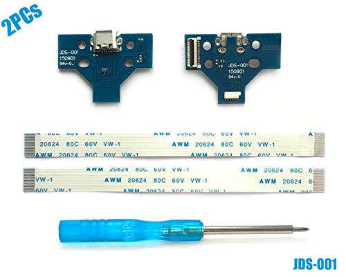 2PCs JDS-001 Tarjeta de Puerto de Carga Micro USB para Mando PS4, Replacement Placa de Conectores de Carga Adaptador con Flex Cable para Controlador Playstation DualShock 4