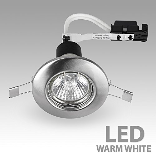 MiniSun | Modern Brushed Chrome Recessed Ceiling Downlight Fitting | Recessed Lighting, Home Décor & Improvement Essential | Includes Bulb [3000K Warm White]