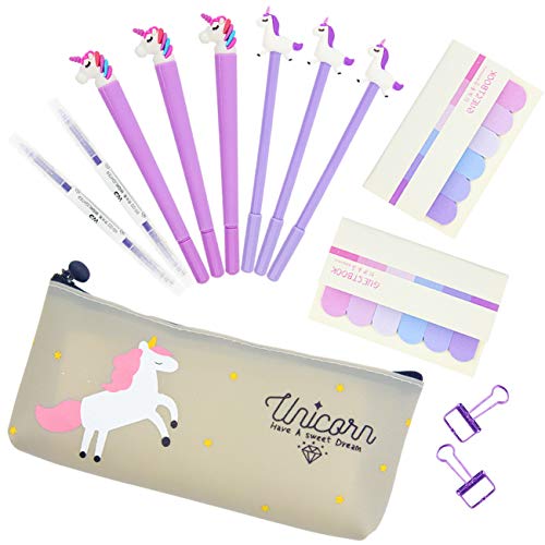 Unicorn Pencil Case Cute Stationery Set for Teen Girls,Unicorn Gel Pens Ballpoint Pen Stationary Kits Gifts for Friends Student School Office Supplies (purple 13 pcs)