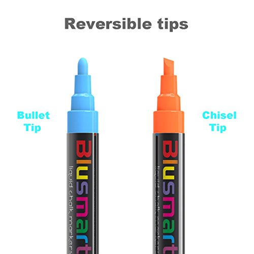 Kreidestift, Blusmart 10 Stück Kreidemarker farbig sortiert Löschbar Glas Fenster markier mit 40 Tafelaufkleber, Reversible Keilspitze 6mm, Kinderfreundlich - 2