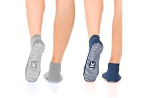 Rymora Non Slip Grip Socks for Women & Men - Pilates Socks, Yoga Socks - Fall Prevention, Full Toe Ankle Socks for Barre Fitness, Ballet, Dance, Home Workout (2 Pairs)